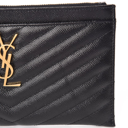 Saint Laurent Grain De Poudre Chevron Monogram Bill Pouch Black 8 of 9