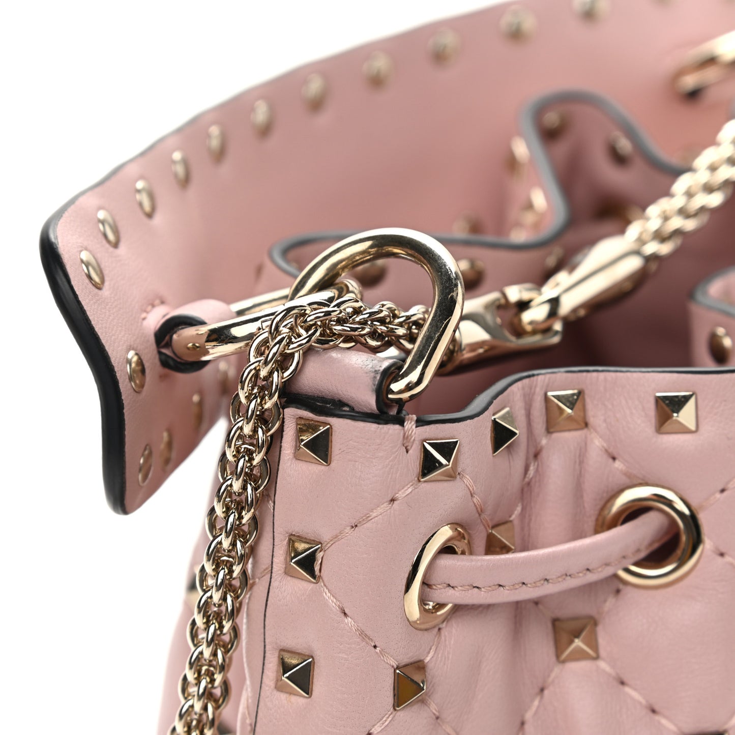 Lambskin Mini Rockstud Spike Bucket Bag Water Rose