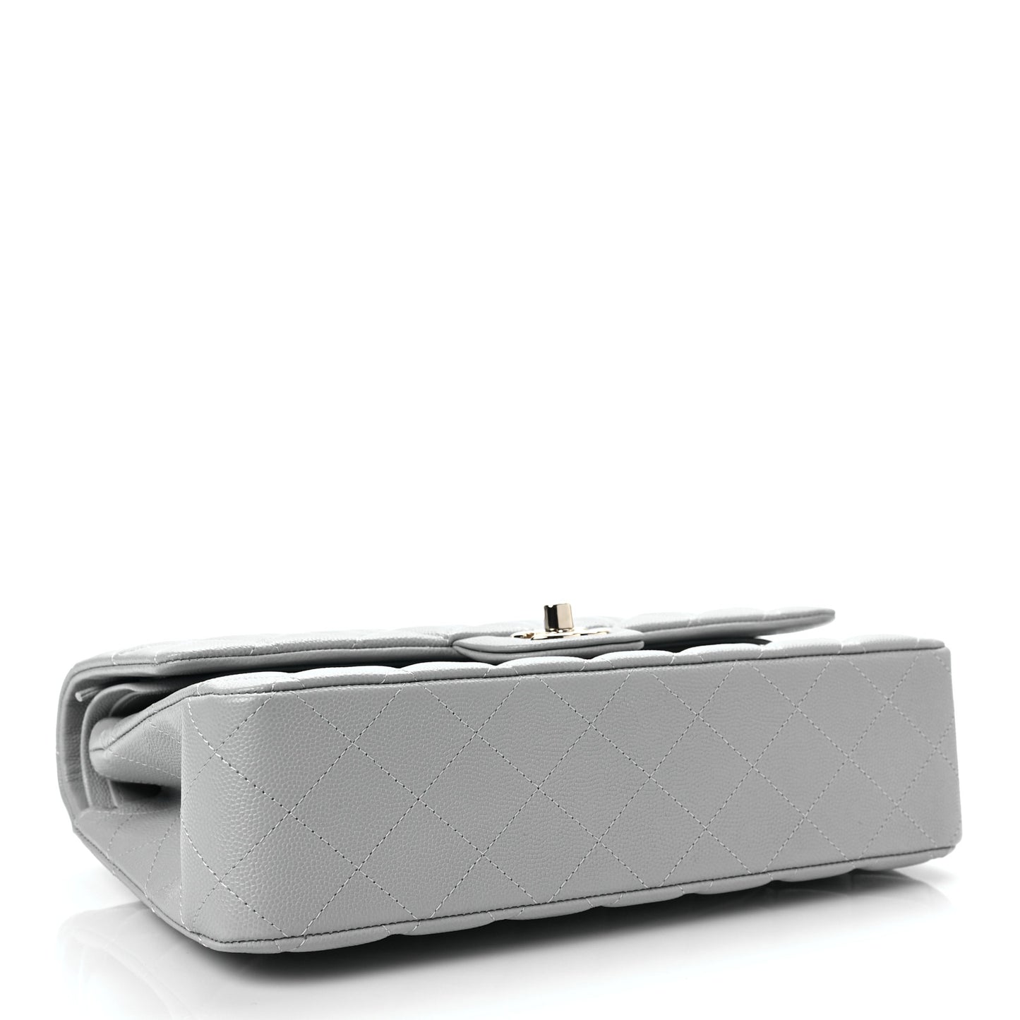 Caviar Quilted Medium Double Flap Grey
