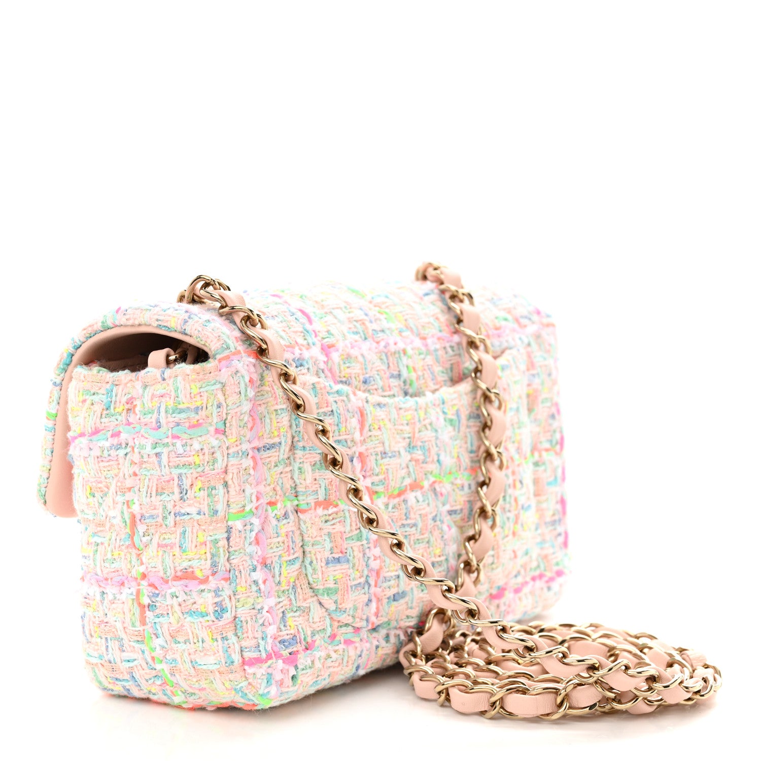Chanel Tweed Quilted Mini Rectangular Flap Pink Green Orange Purple 3 of 11