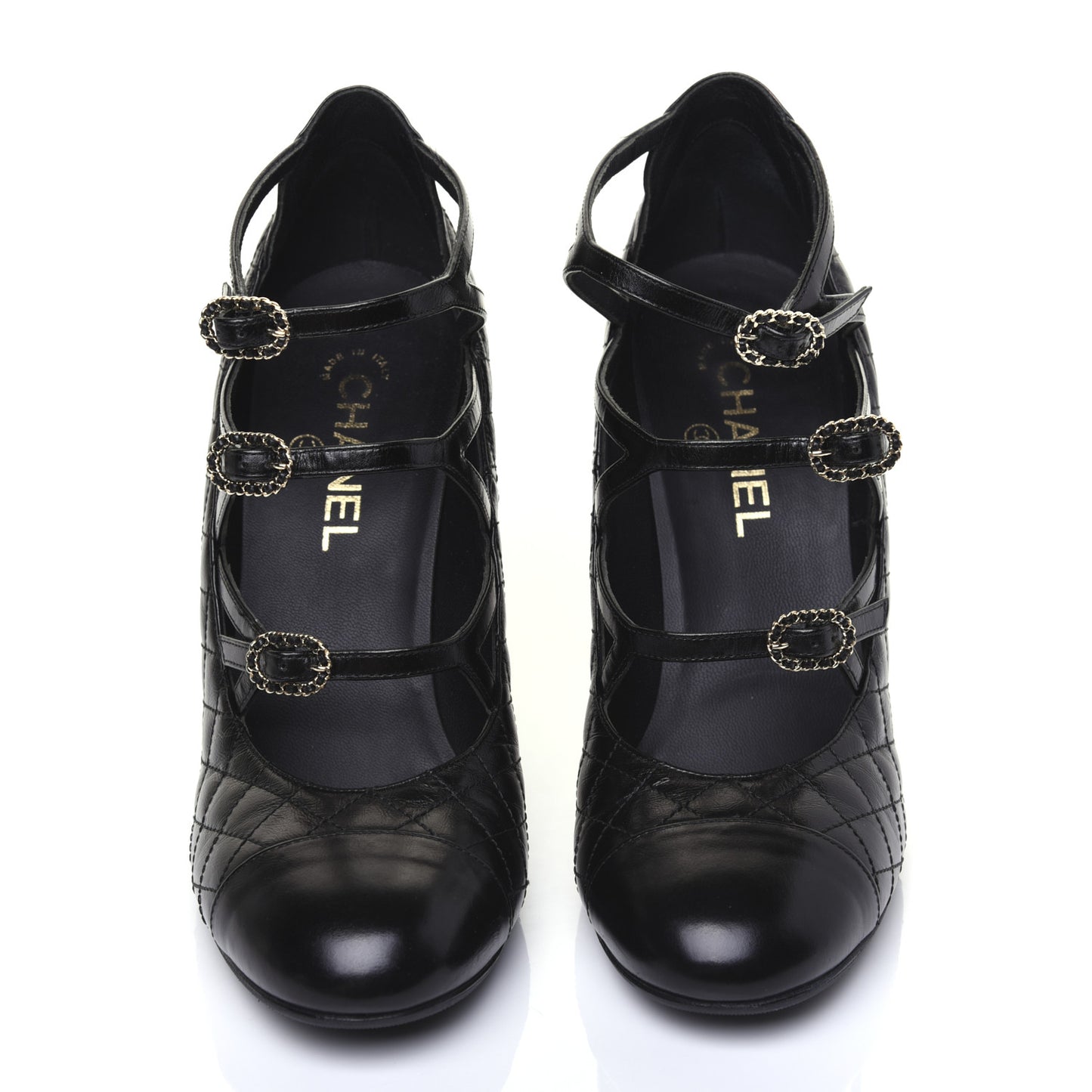 Calfskin Quilted CC Cap Toe Pumps 41 Black