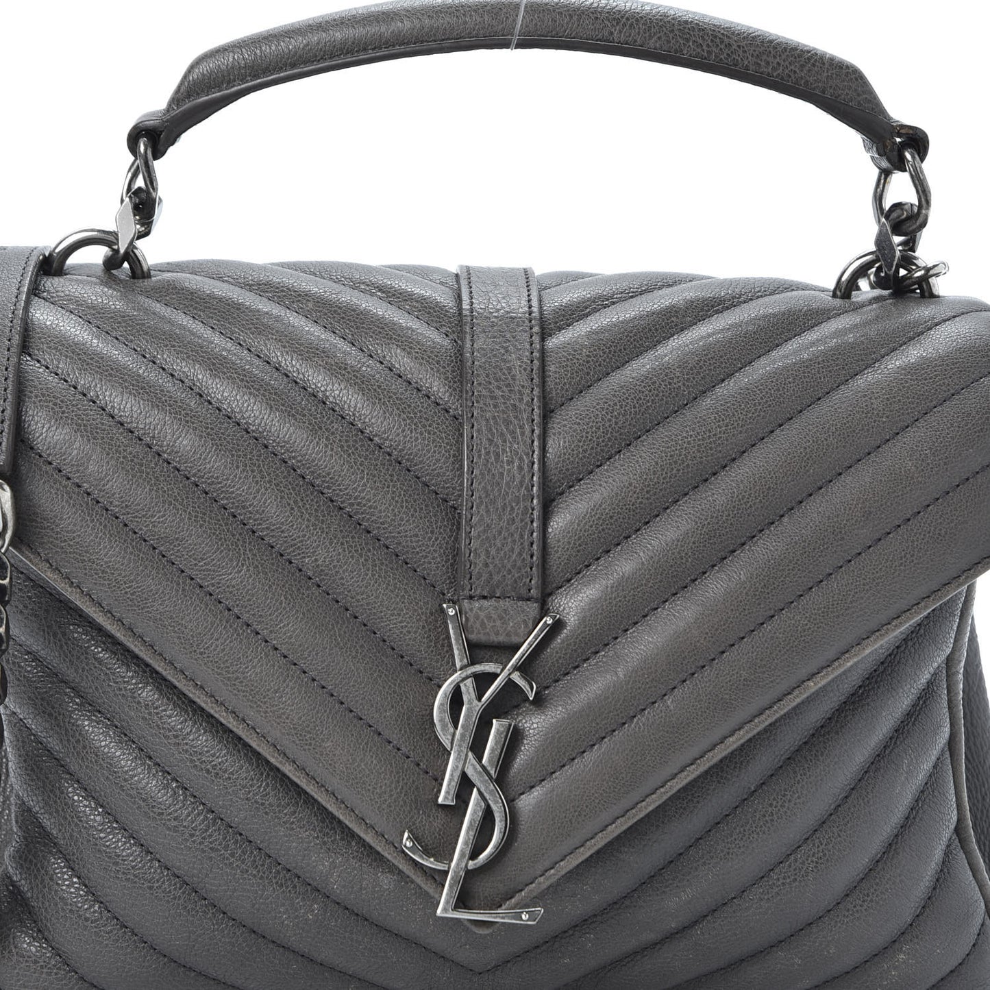 Sheepskin Matelasse Chevron Monogram Medium College Bag Asphalt