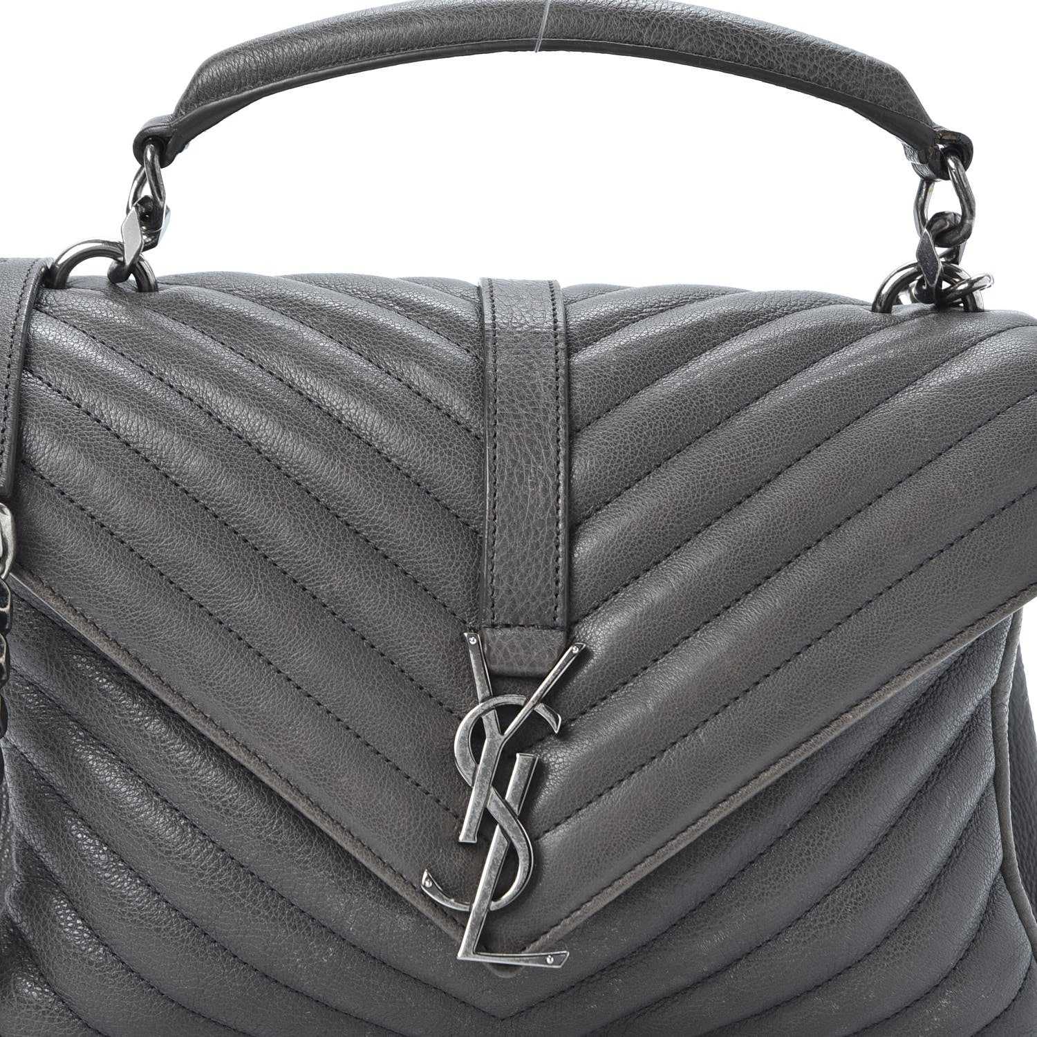 Saint Laurent Sheepskin Matelasse Chevron Monogram Medium College Bag Asphalt 13 of 13