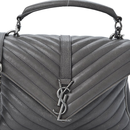 Saint Laurent Sheepskin Matelasse Chevron Monogram Medium College Bag Asphalt 13 of 13