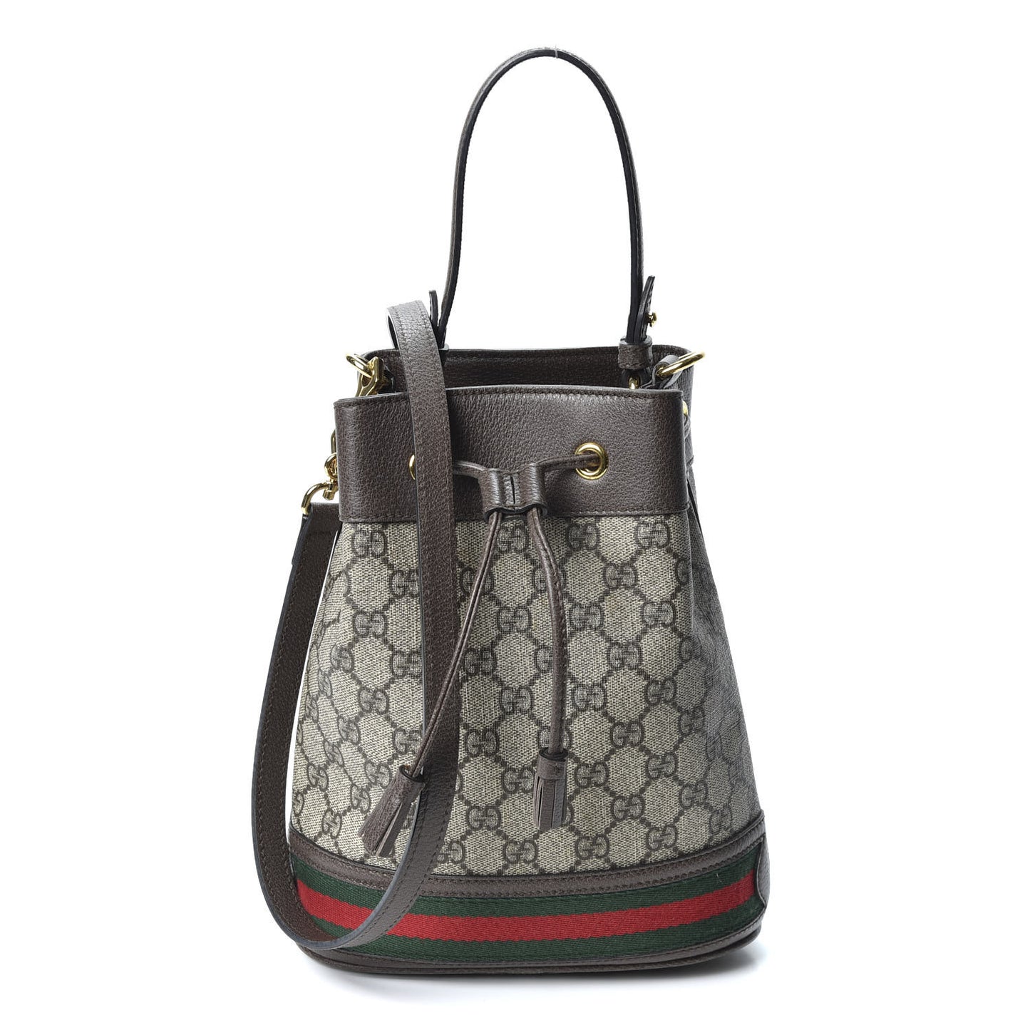 GG Supreme Monogram Web Small Ophidia Bucket Bag Brown