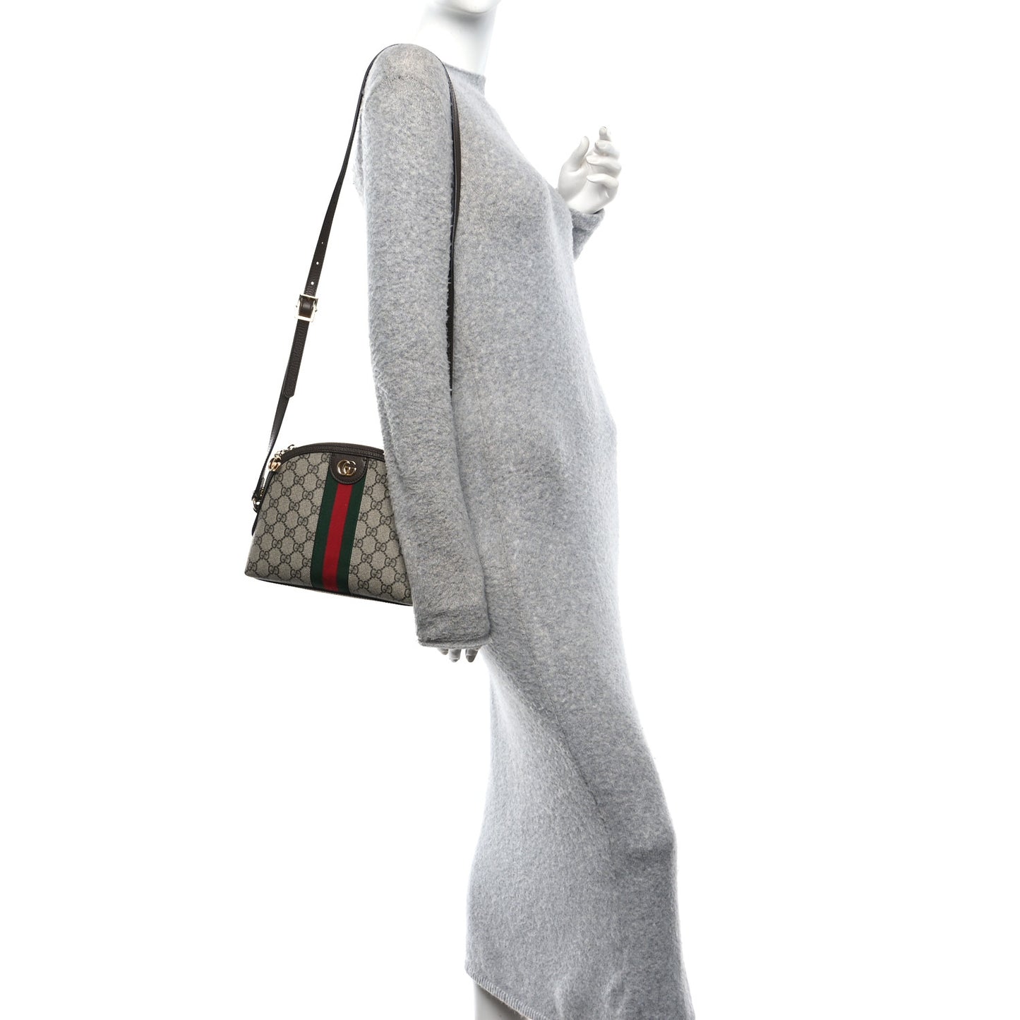 GG Supreme Monogram Textured Dollar Calfskin Web Small Ophidia Dome Shoulder Bag Beige Ebony New Acero