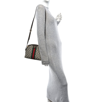 Gucci GG Supreme Monogram Textured Dollar Calfskin Web Small Ophidia Dome Shoulder Bag Beige Ebony New Acero 2 of 11