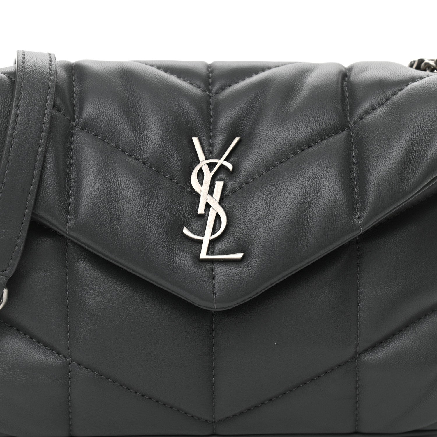Saint Laurent Lambskin Quilted Toy Loulou Puffer Monogram Chain Satchel Storm 8 of 10