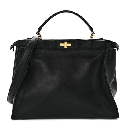 Fendi Vitello Seta Shiny Nappa Large Peekaboo Iconic Satchel Black 1 of 10