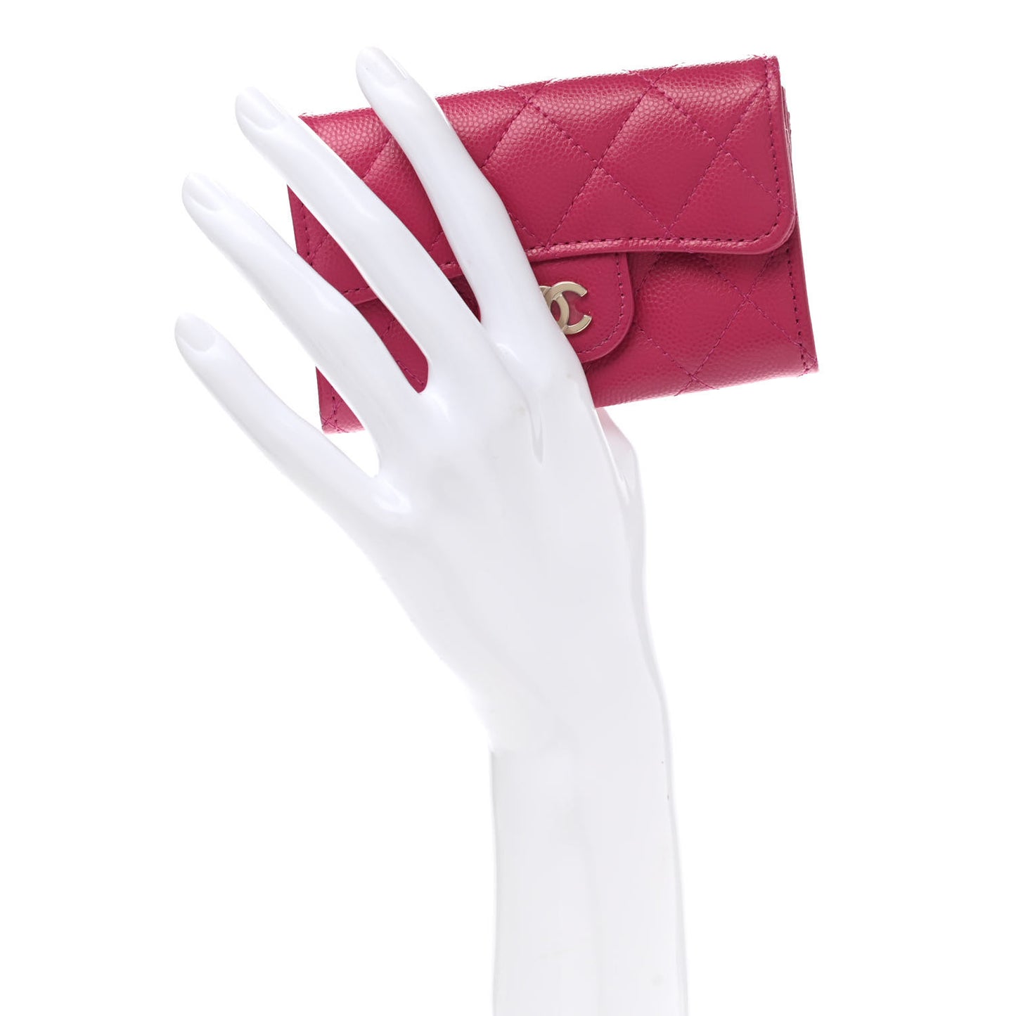 Caviar Quilted Flap Card Holder Wallet Dark Pink
