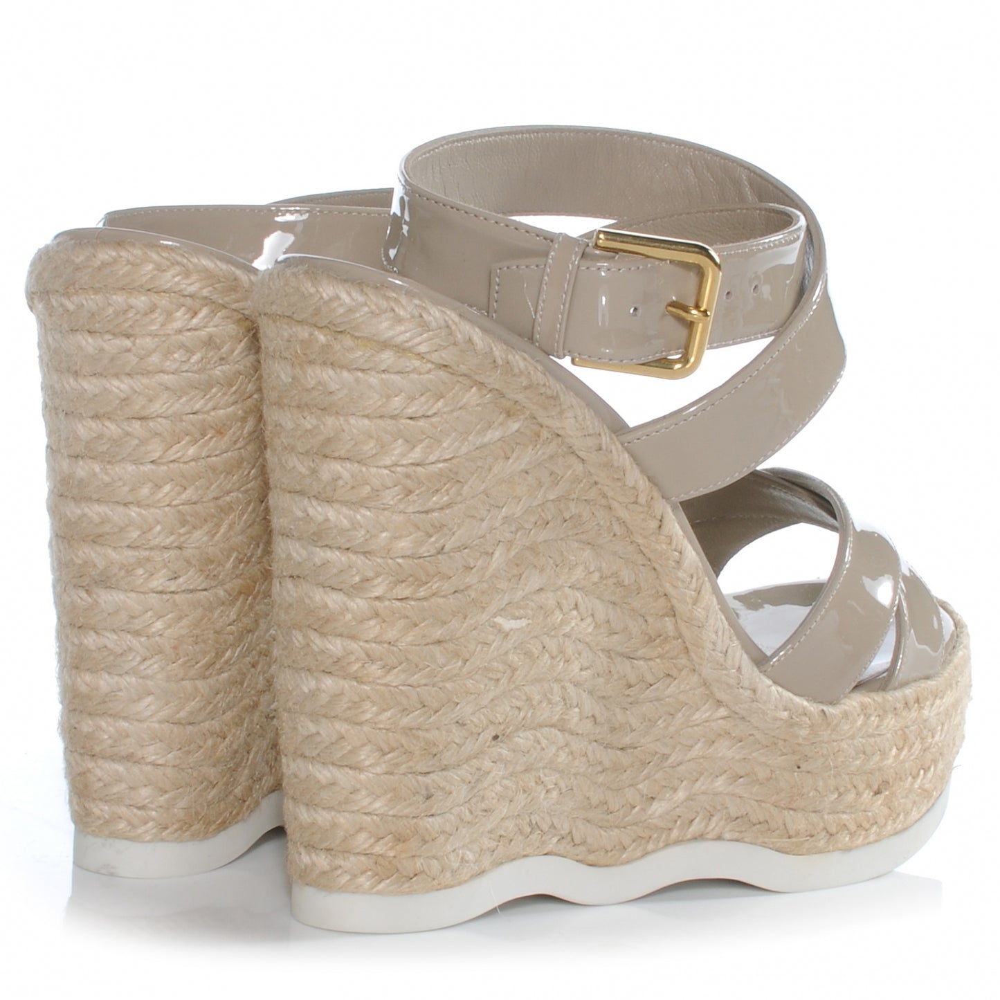 Patent Malo Platform Espadrille Wedge Sandals 38 Beige