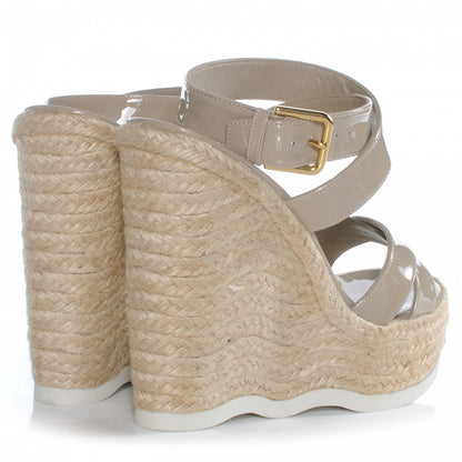 Saint Laurent Patent Malo Platform Espadrille Wedge Sandals 38 Beige 4 of 8