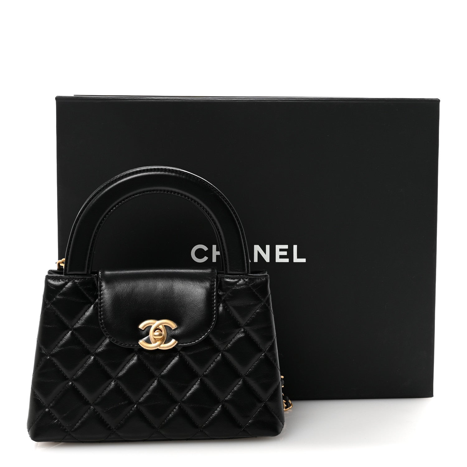Chanel Shiny Aged Calfskin Quilted Nano Kelly Shopper Black 11 of 11