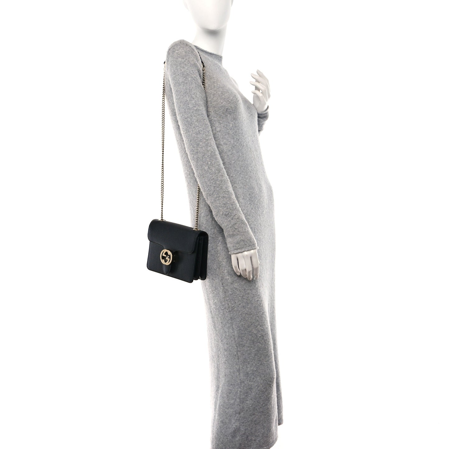 Dollar Calfskin Small Interlocking G Shoulder Bag Black