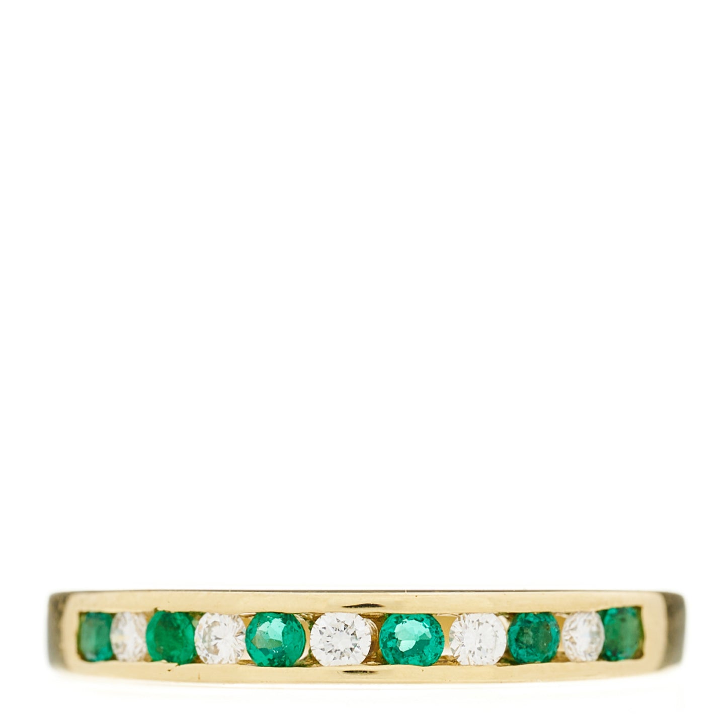18K Yellow Gold Diamond Emerald Channel-Set Band Ring 54 7