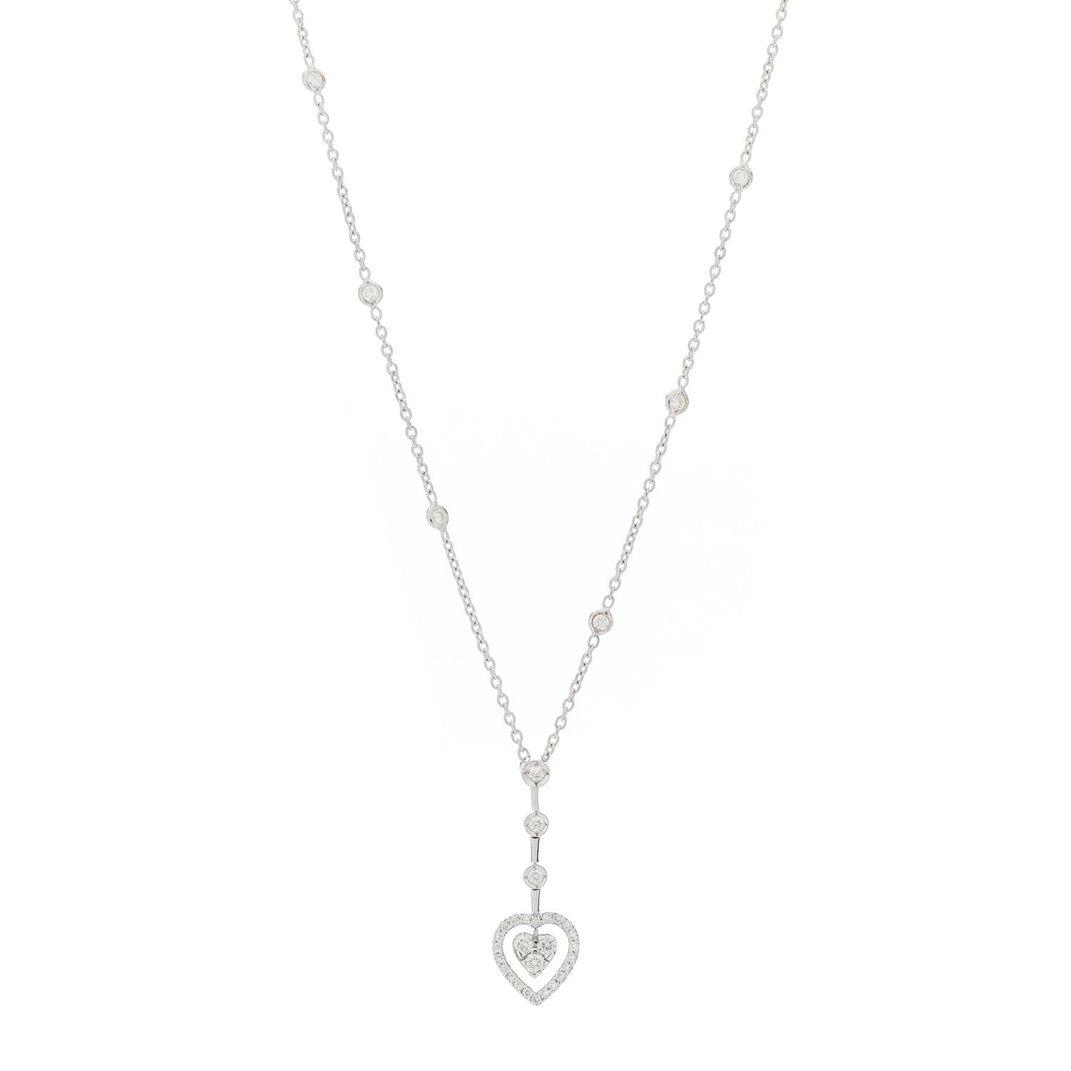 Roberto Coin 18K White Gold Diamond Open Heart Drop Pendant Necklace 1 of 5