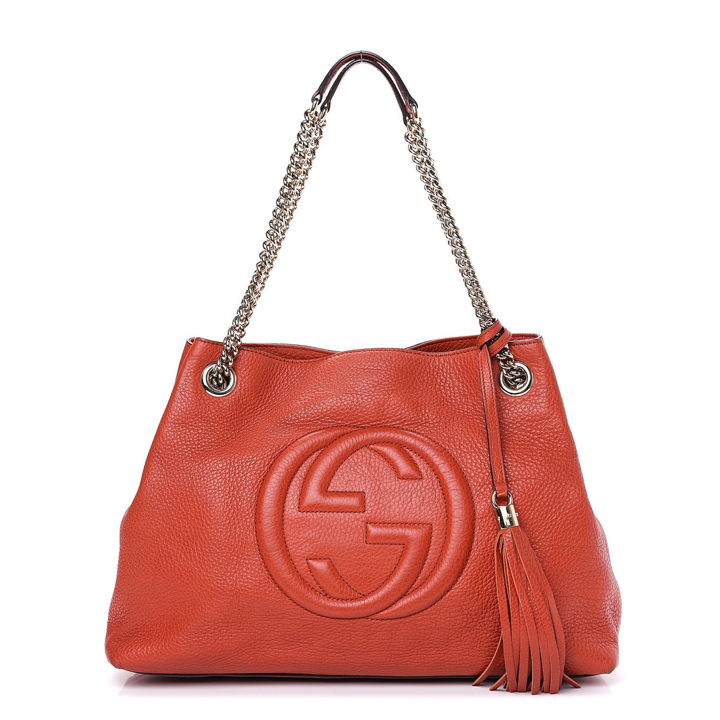 Pebbled Calfskin Medium Soho Chain Shoulder Bag Sun Orange