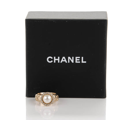 Chanel Pearl Crystal CC Ring 52 6 Gold Pearly White 5 of 5