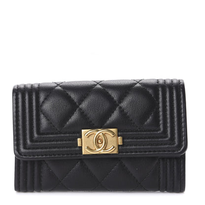 Chanel Lambskin Quilted Boy Card Holder Wallet Black 1 of 8