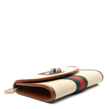 Gucci Vintage Canvas Calfskin Web Mini Rajah Slim Flap Shoulder Bag Sand Light Cuir 4 of 13