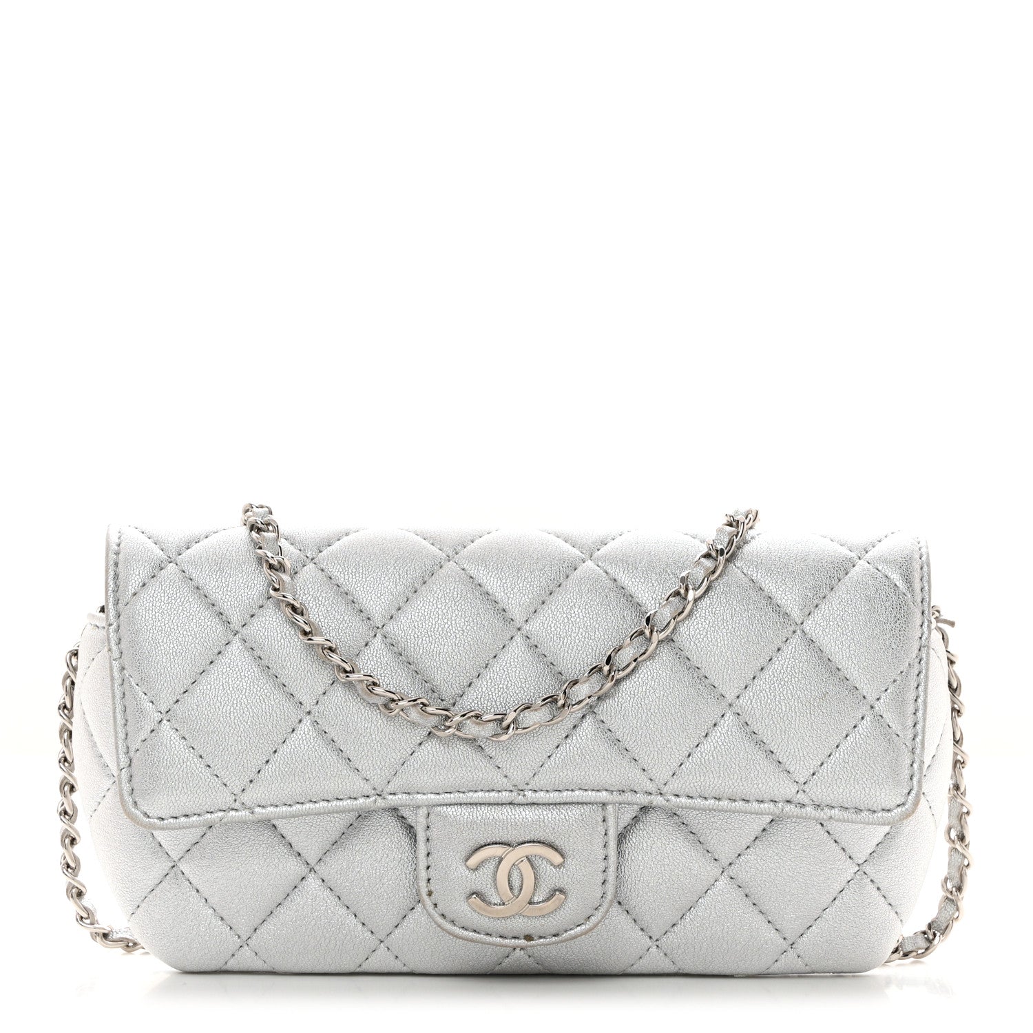 Chanel Metallic Lambskin Quilted Glasses Case With Chain Silver 1 of 11
