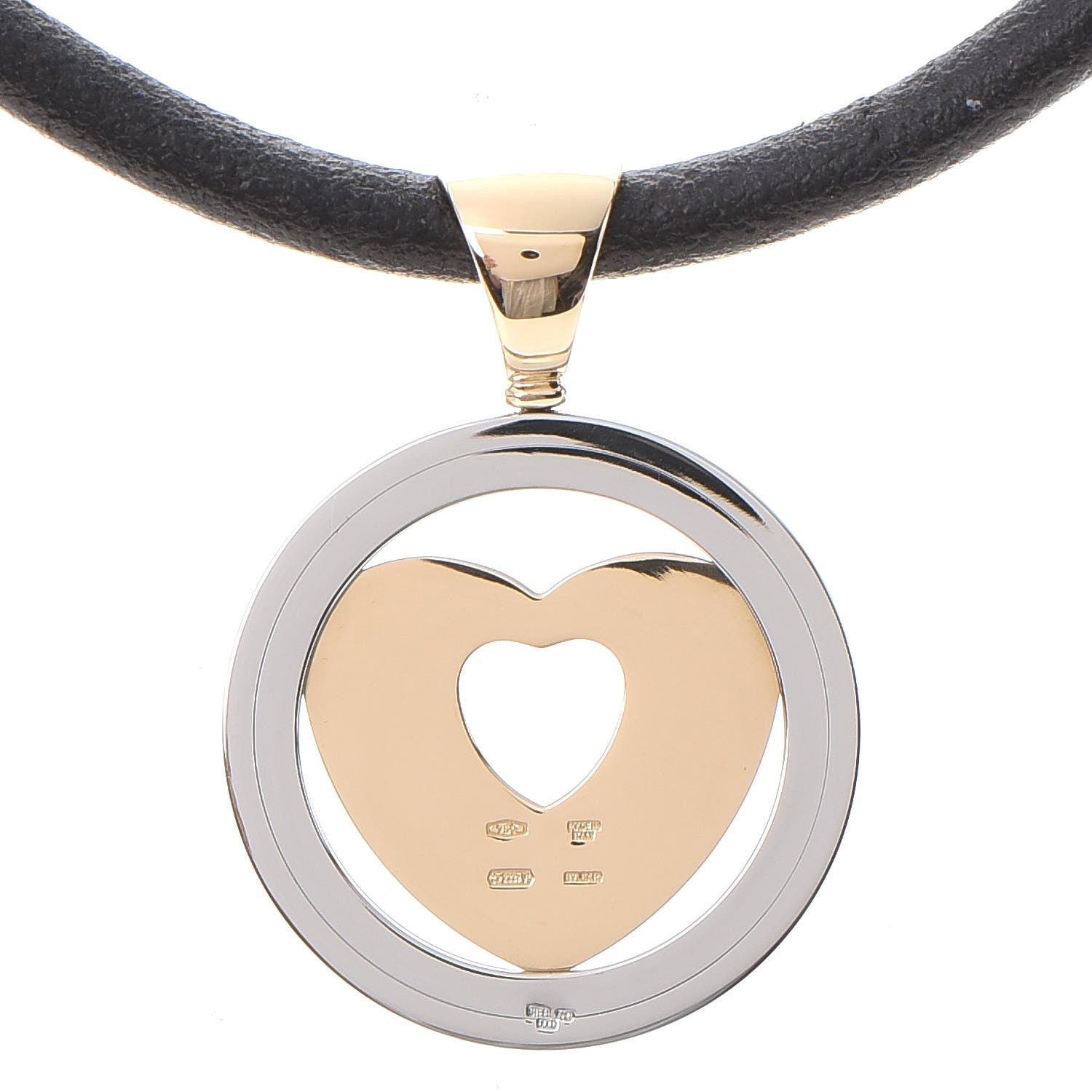 Bulgari 18K Yellow Gold Stainless Steel Heart Cord Pendant Necklace 5 of 7