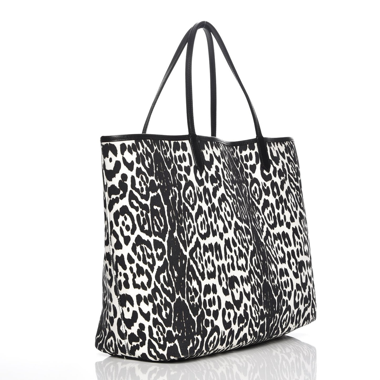 Canvas Jaguar Print Large Antigona Tote Black White