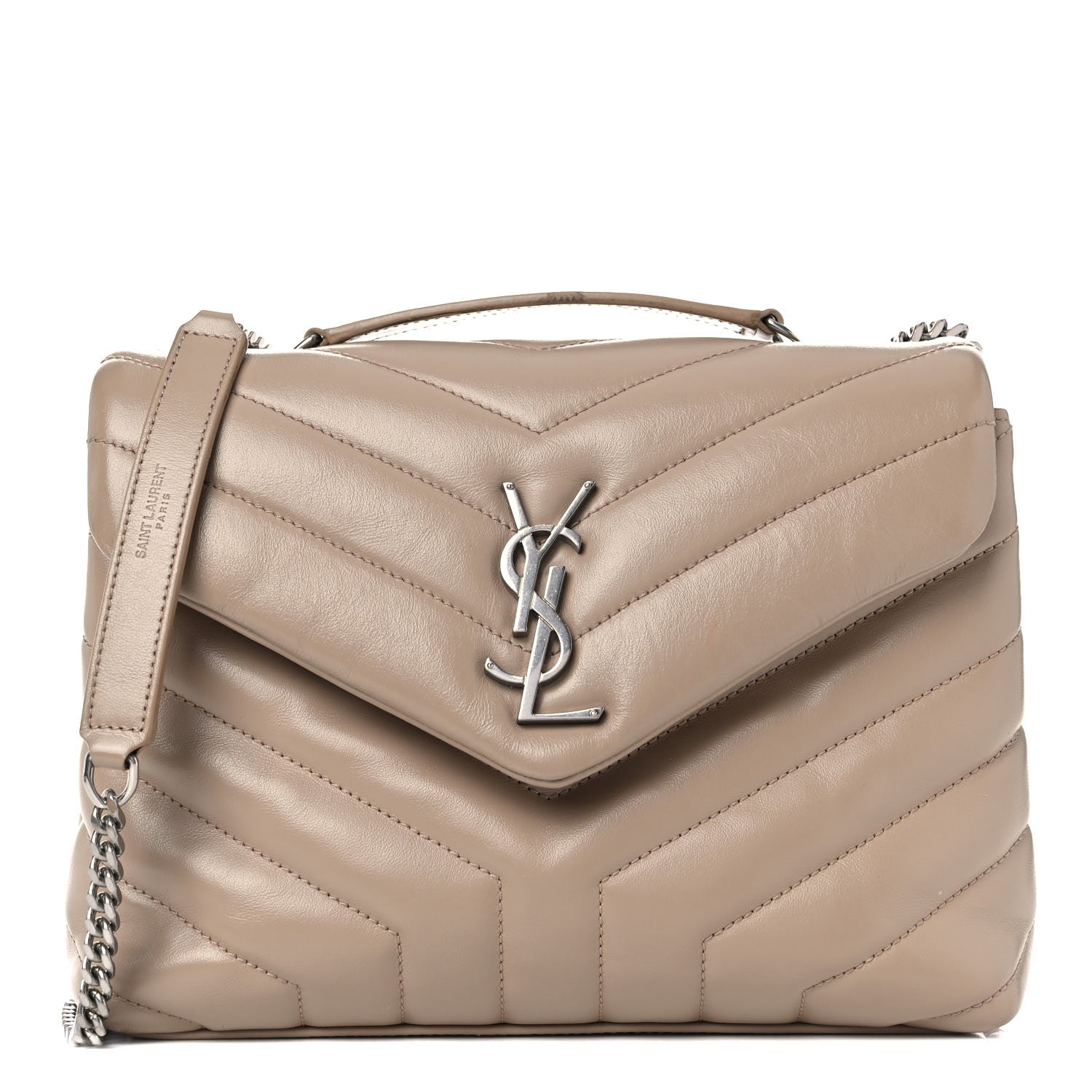 Saint Laurent Calfskin Y Quilted Monogram Small Loulou Chain Satchel Light Natural 1 of 16