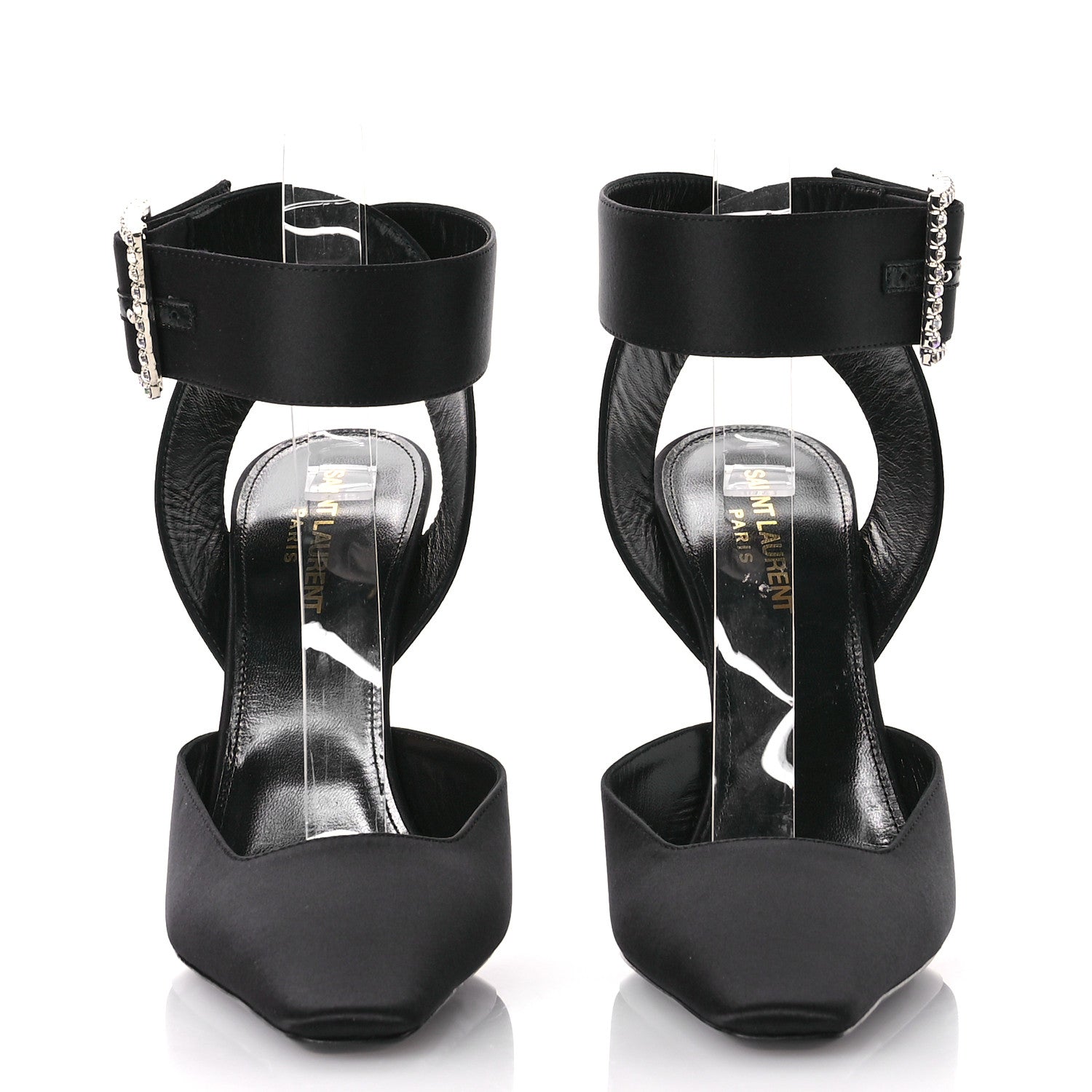 Saint Laurent Crepe Satin Crystal Buckle Claude 110 Slingback Pumps 38.5 Black 3 of 10