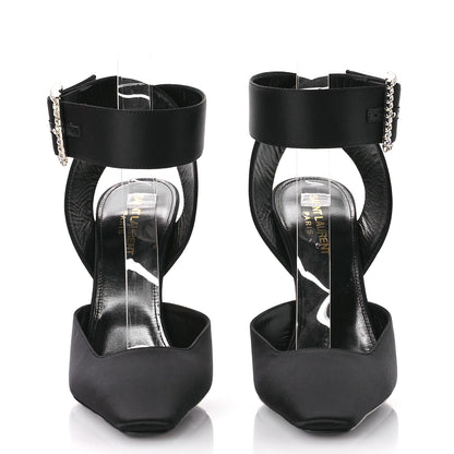 Saint Laurent Crepe Satin Crystal Buckle Claude 110 Slingback Pumps 38.5 Black 3 of 10