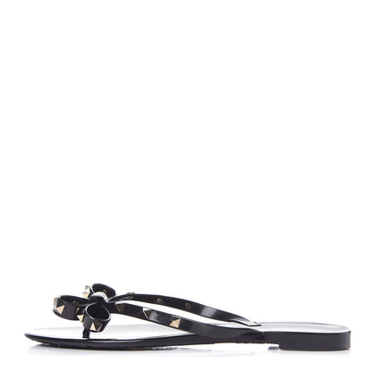 Valentino Garavani PVC Jelly Rockstud Bow Thong Sandals 41 Black 1 of 9