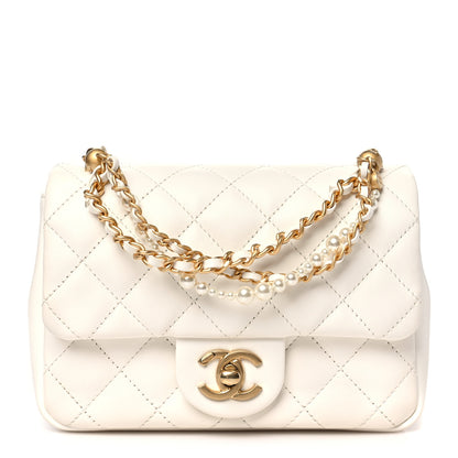 Chanel Shiny Lambskin Quilted Pearl Twist Mini Square Flap White 1 of 9