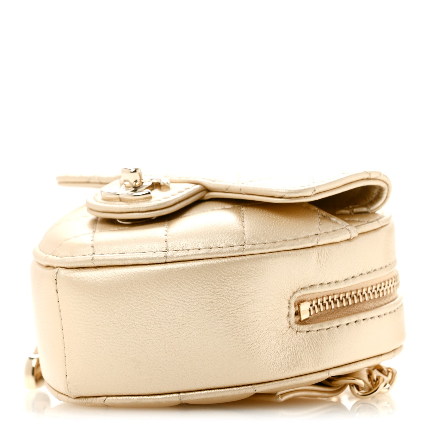 Metallic Lambskin Quilted CC In Love Heart Waist Belt Bag With Chain Gold