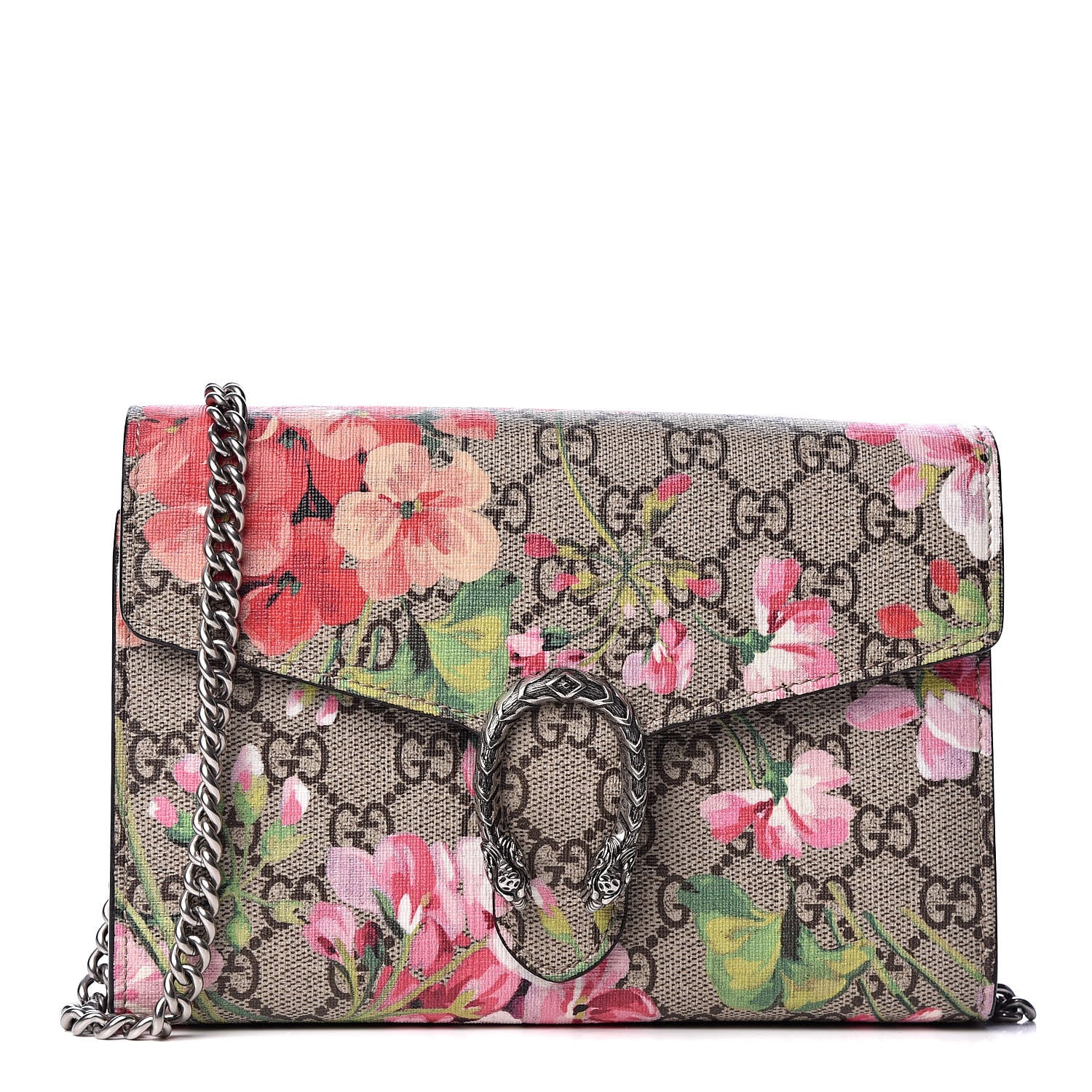 Gucci GG Supreme Monogram Blooms Mini Dionysus Chain Wallet Beige Multicolor Dry Rose 1 of 10