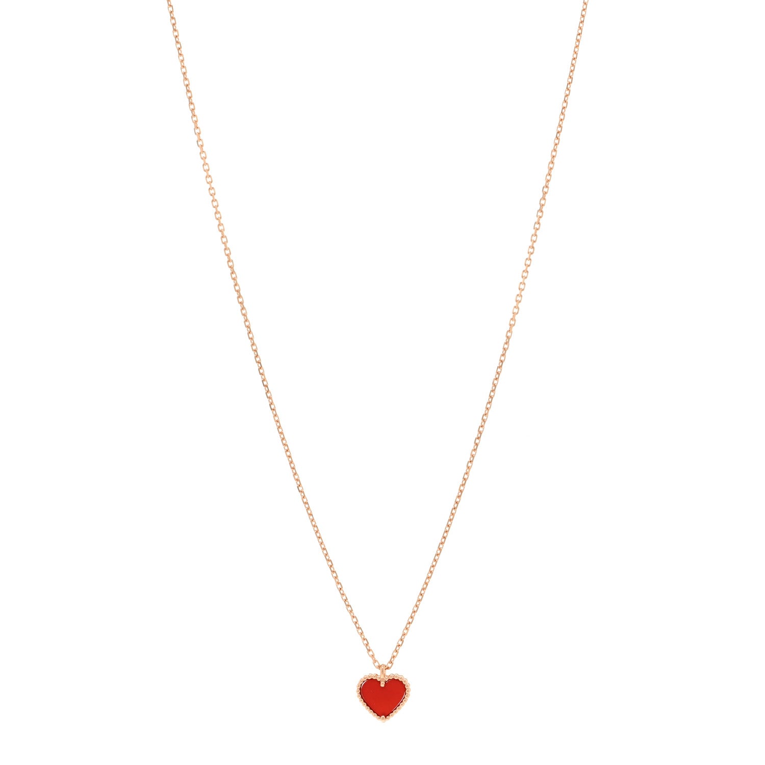Van Cleef & Arpels 18k Rose Gold Carnelian Sweet Alhambra Heart Pendant Necklace 1 of 6