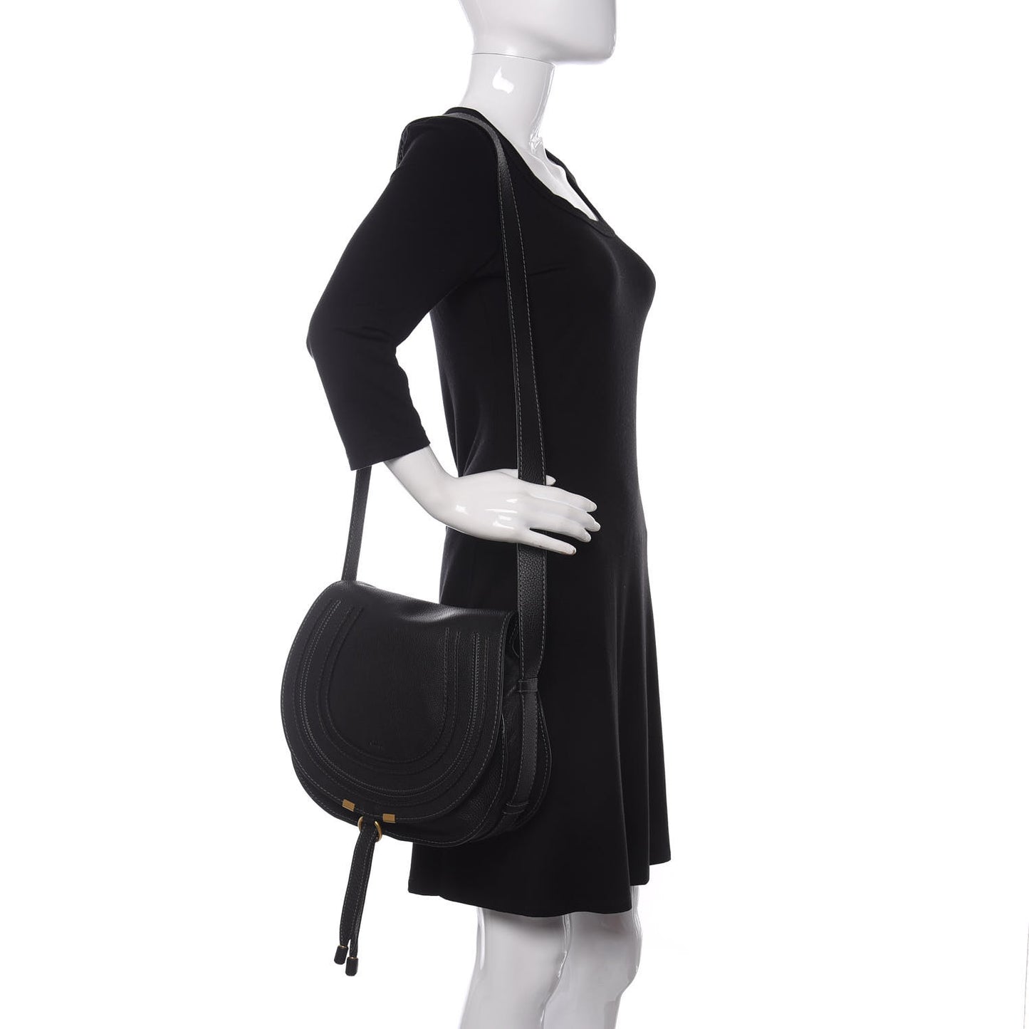 Calfskin Medium Marcie Round Crossbody Bag Black