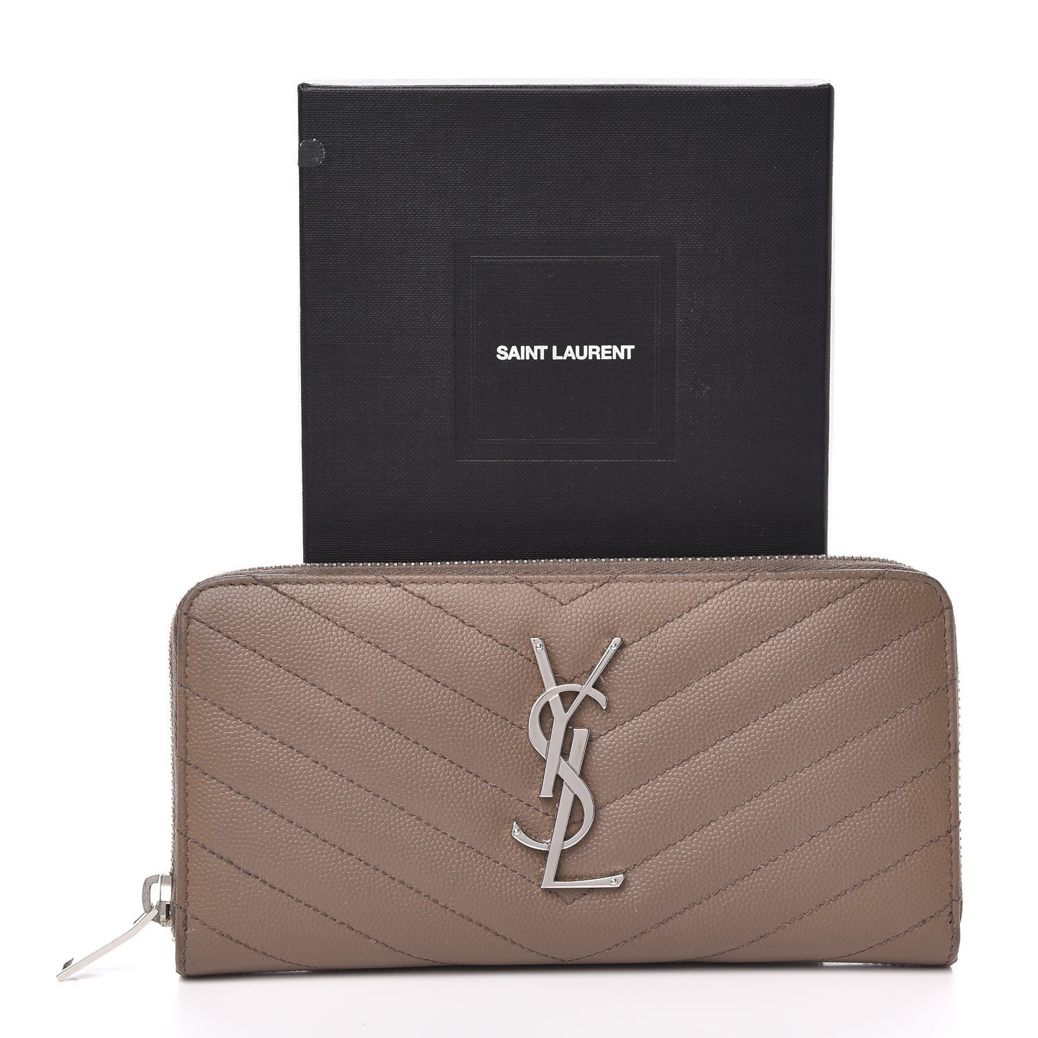 Saint Laurent Grain De Poudre Matelasse Chevron Monogram Zip Around Wallet Fard 8 of 8