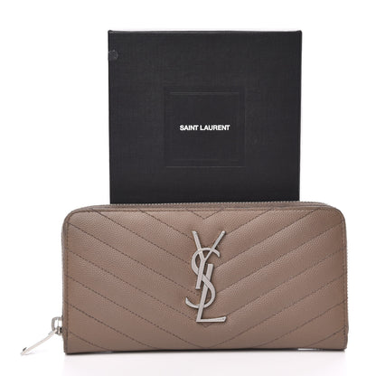 Saint Laurent Grain De Poudre Matelasse Chevron Monogram Zip Around Wallet Fard 8 of 8