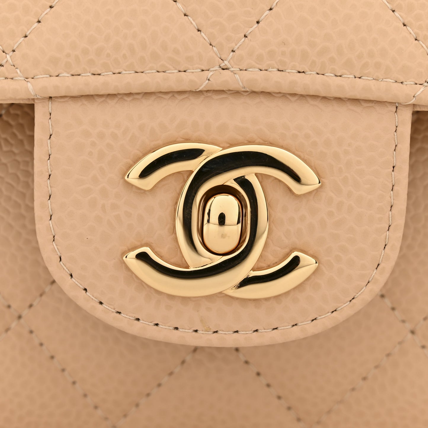 Caviar Quilted Medium Double Flap Beige