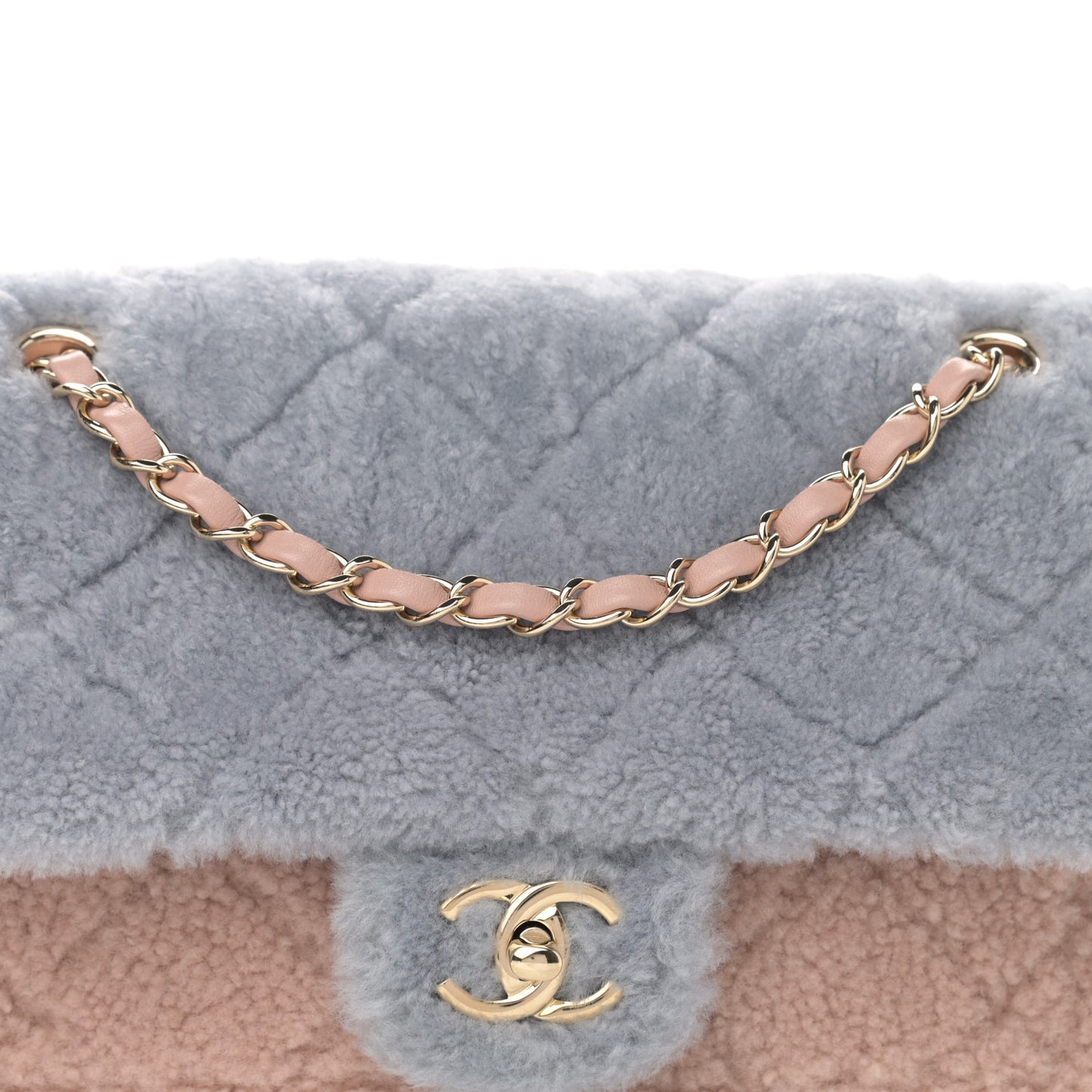 Shearling Sheepskin Single Flap Gray Pink Beige