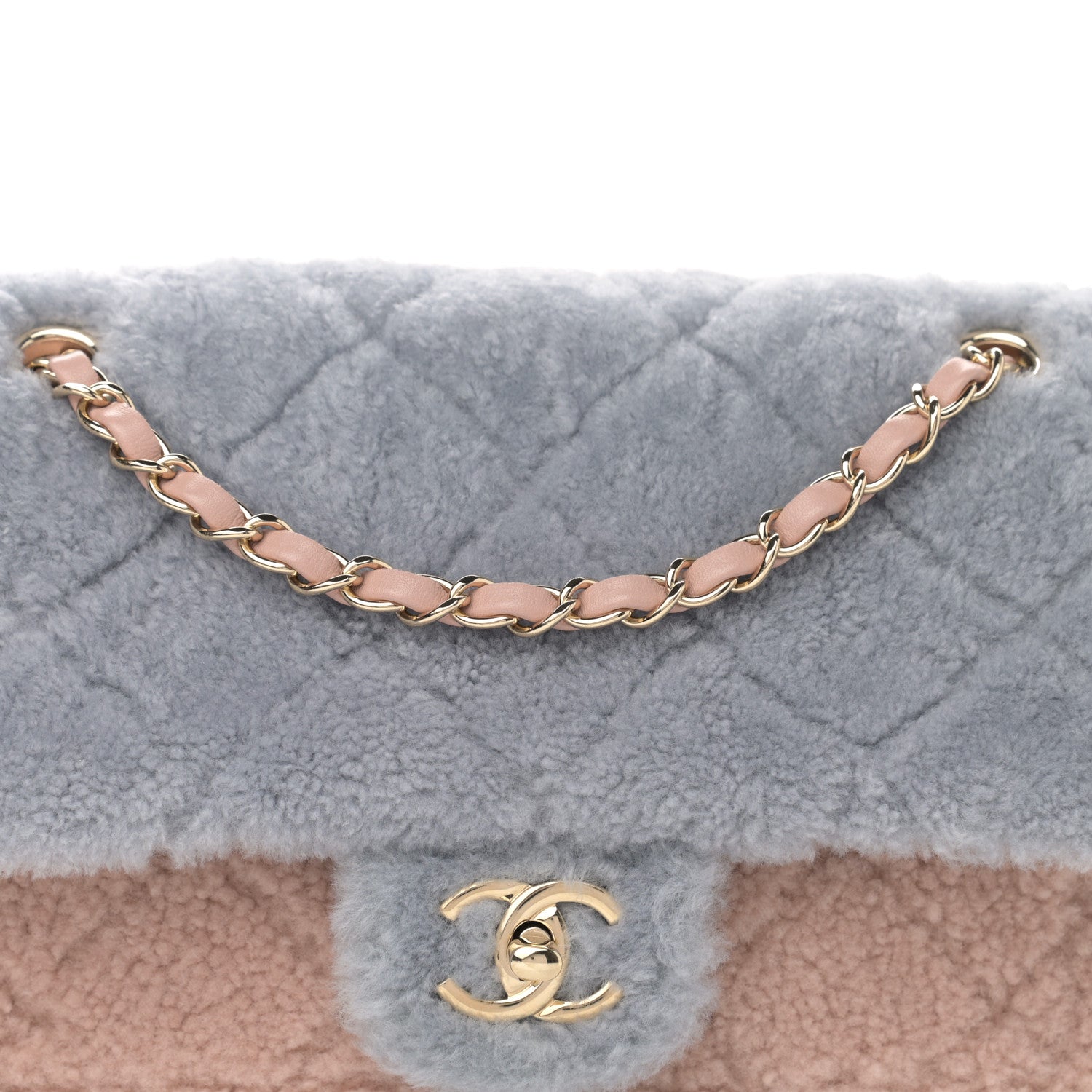 Chanel Shearling Sheepskin Single Flap Gray Pink Beige 7 of 12