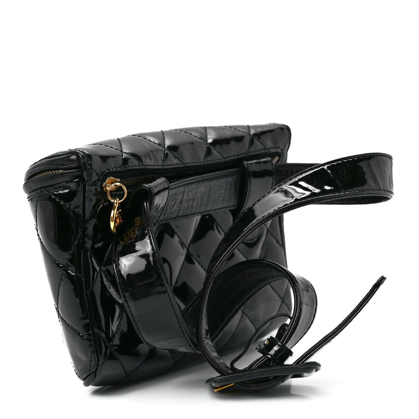 Patent Calfskin Quilted Waist Belt Bag 75 30 Black