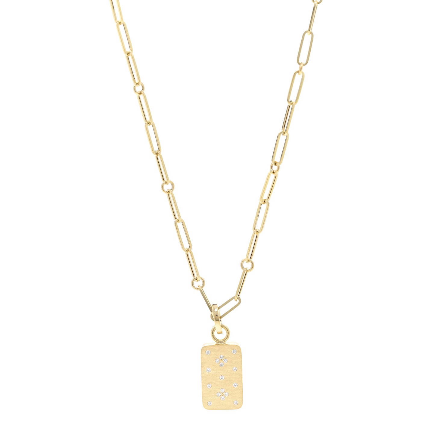 18K Yellow Gold Diamond Venetian Princess Tag Pendant Necklace