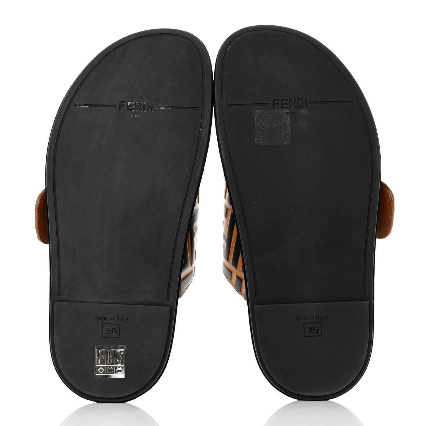 Calfskin FF Embossed Pearland Slide Sandals 38.5 Tobacco Moro
