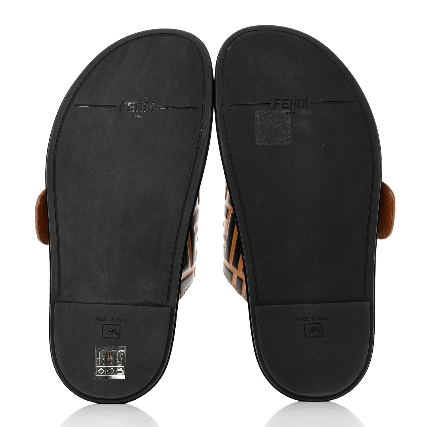 Fendi Calfskin FF Embossed Pearland Slide Sandals 38.5 Tobacco Moro 5 of 9