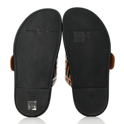Fendi Calfskin FF Embossed Pearland Slide Sandals 38.5 Tobacco Moro 5 of 9