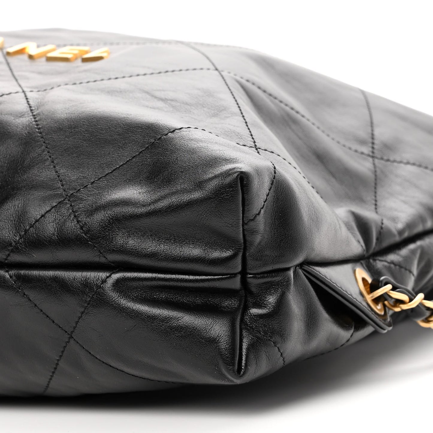 Shiny Calfskin Quilted Chanel 22 Backpack Black