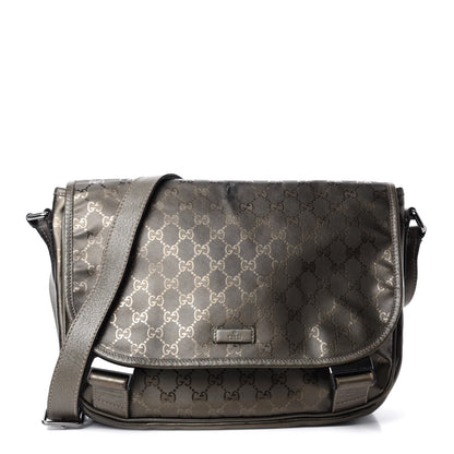 Gucci Imprime Monogram Medium Double Buckle Flap Messenger Bag Pewter 1 of 14