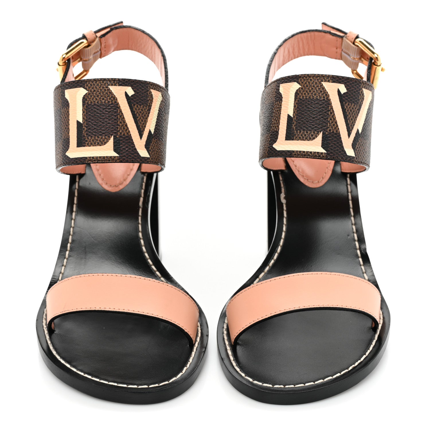 Louis Vuitton Calfskin Damier Ebene Passenger Heeled Sandals 37 Venus Pink 2 of 14