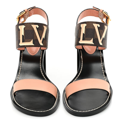 Louis Vuitton Calfskin Damier Ebene Passenger Heeled Sandals 37 Venus Pink 2 of 14